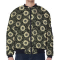 Dark Sunflower Pattern Print Zip Sleeve Bomber Jacket