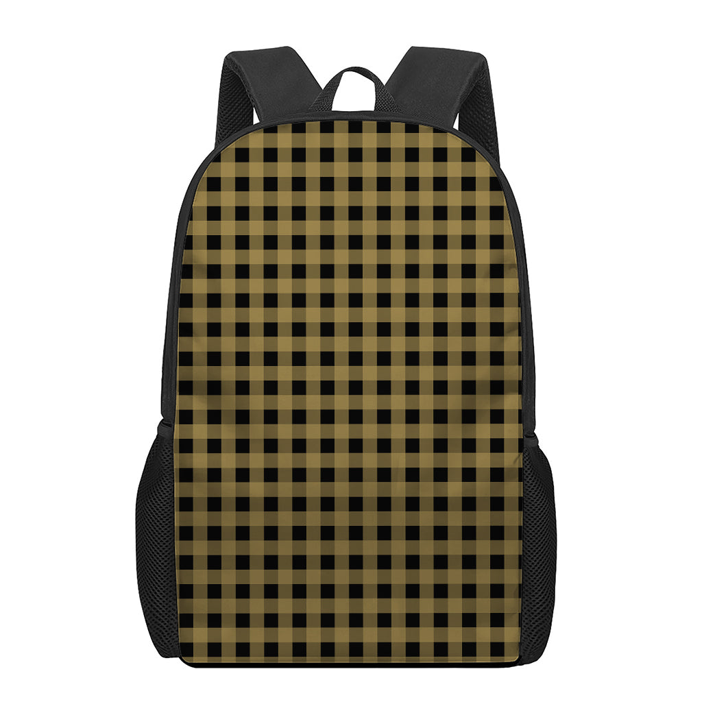 Dark Tan And Black Check Pattern Print 17 Inch Backpack