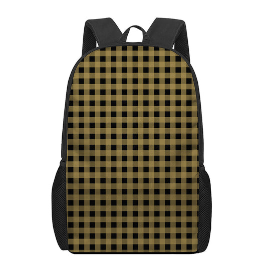 Dark Tan And Black Check Pattern Print 17 Inch Backpack