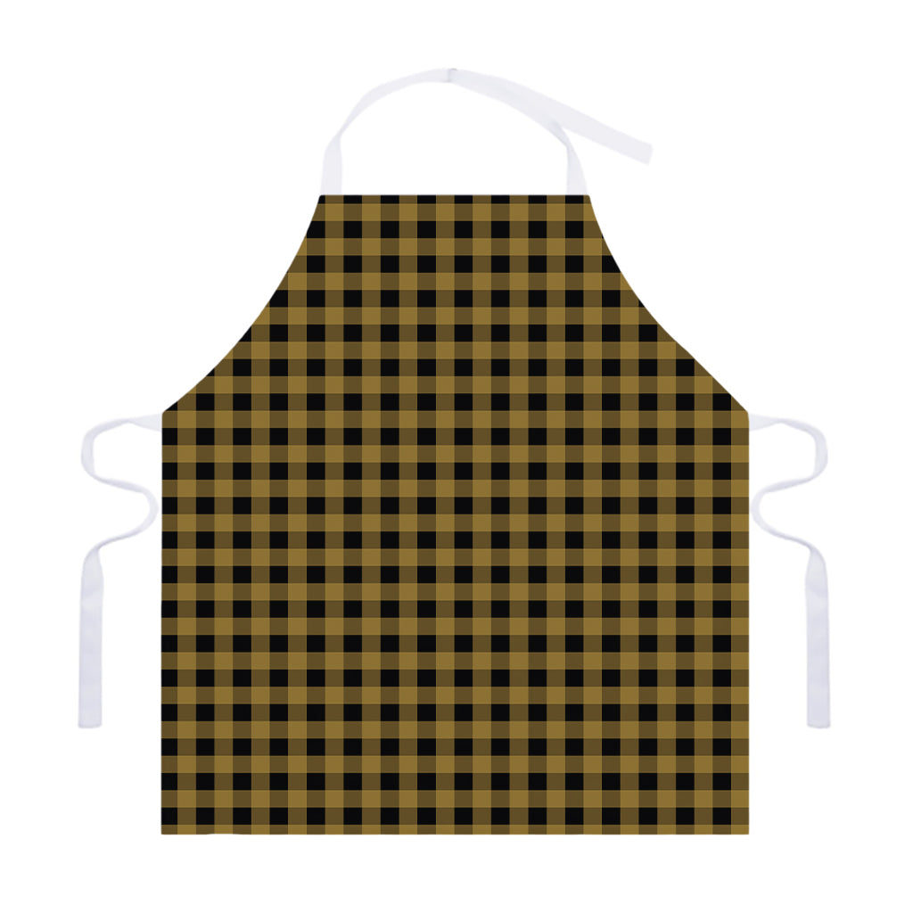 Dark Tan And Black Check Pattern Print Adjustable Apron