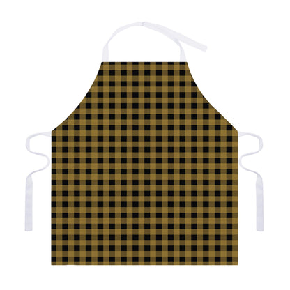 Dark Tan And Black Check Pattern Print Adjustable Apron