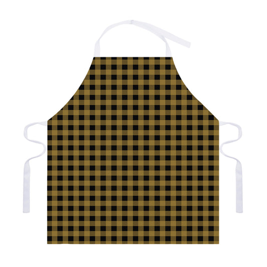 Dark Tan And Black Check Pattern Print Adjustable Apron