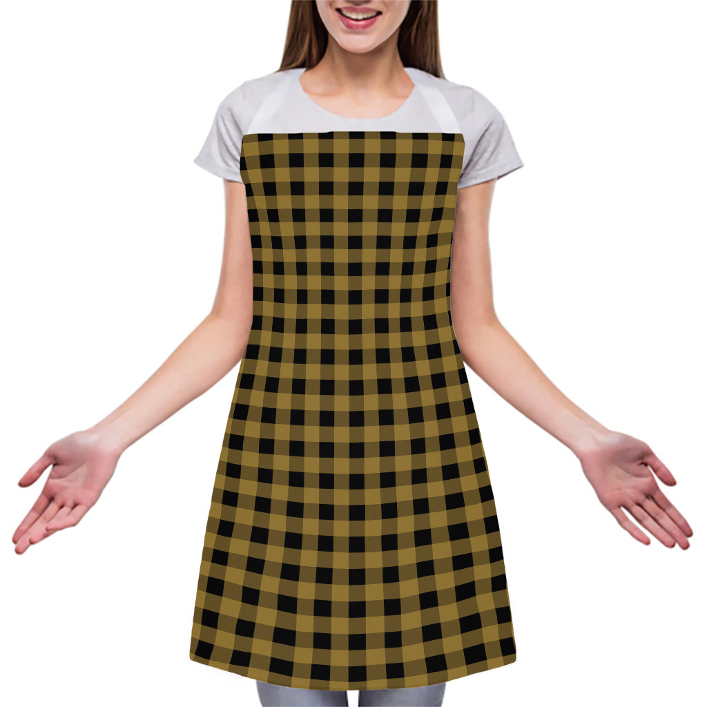 Dark Tan And Black Check Pattern Print Adjustable Apron