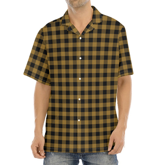 Dark Tan And Black Check Pattern Print Aloha Shirt