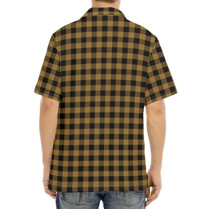 Dark Tan And Black Check Pattern Print Aloha Shirt