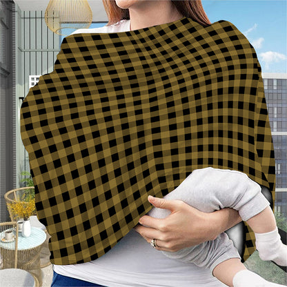 Dark Tan And Black Check Pattern Print Baby Seat Cover