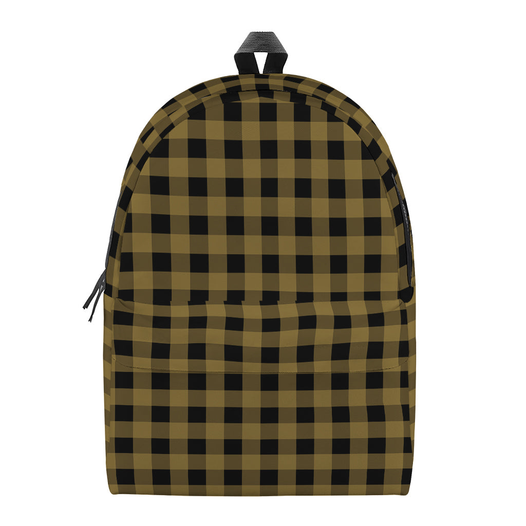 Dark Tan And Black Check Pattern Print Backpack