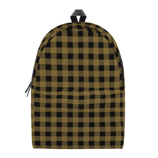 Dark Tan And Black Check Pattern Print Backpack