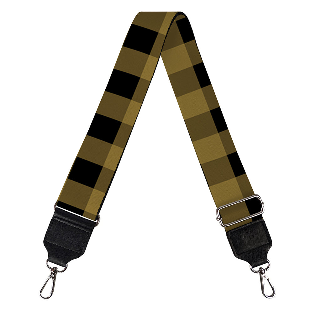 Dark Tan And Black Check Pattern Print Bag Strap