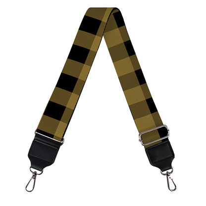 Dark Tan And Black Check Pattern Print Bag Strap