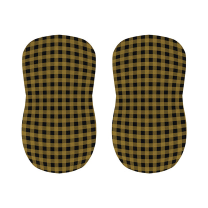 Dark Tan And Black Check Pattern Print Bar Stool Covers