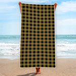 Dark Tan And Black Check Pattern Print Beach Towel