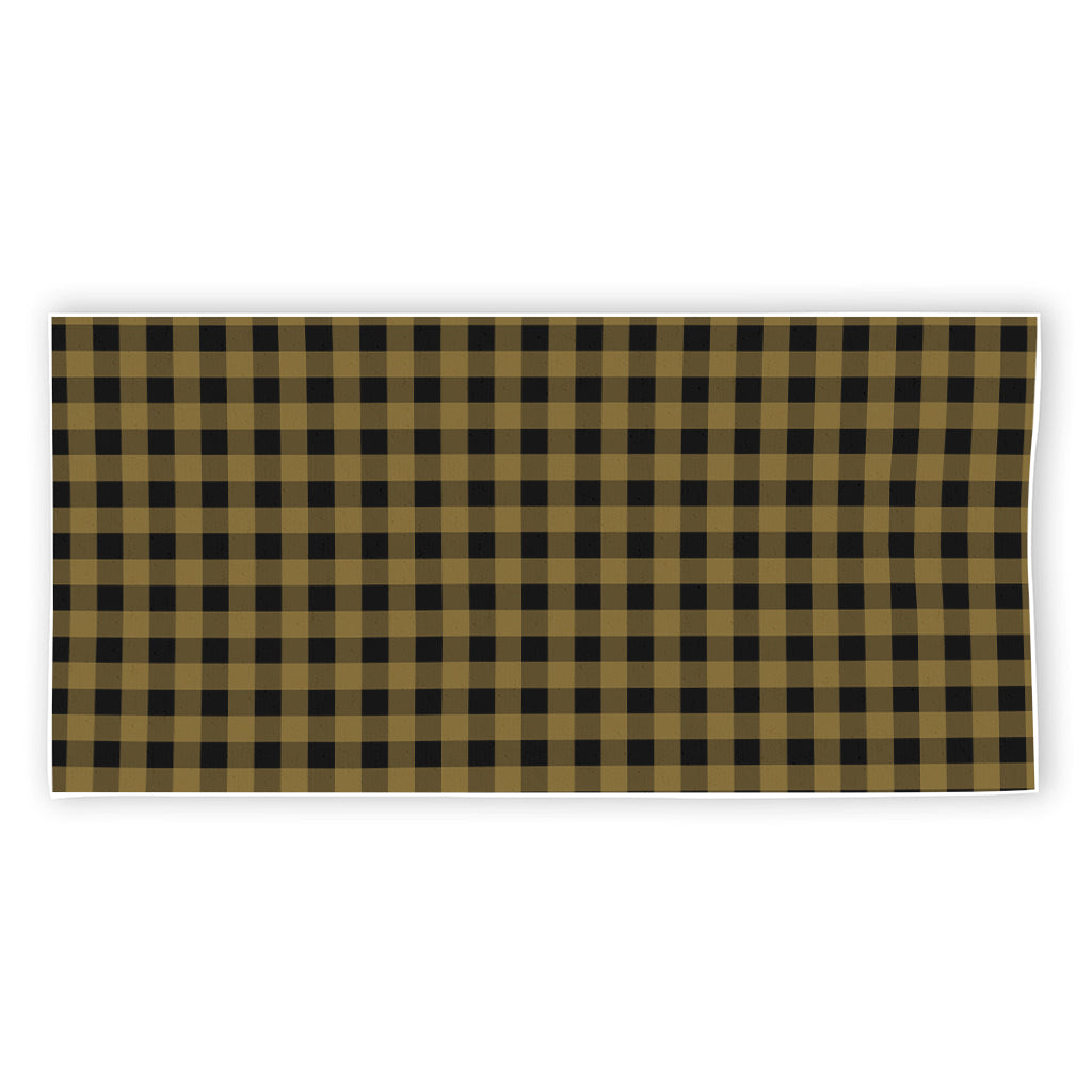 Dark Tan And Black Check Pattern Print Beach Towel