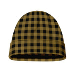 Dark Tan And Black Check Pattern Print Beanie
