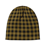 Dark Tan And Black Check Pattern Print Beanie