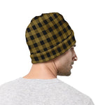Dark Tan And Black Check Pattern Print Beanie