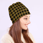 Dark Tan And Black Check Pattern Print Beanie