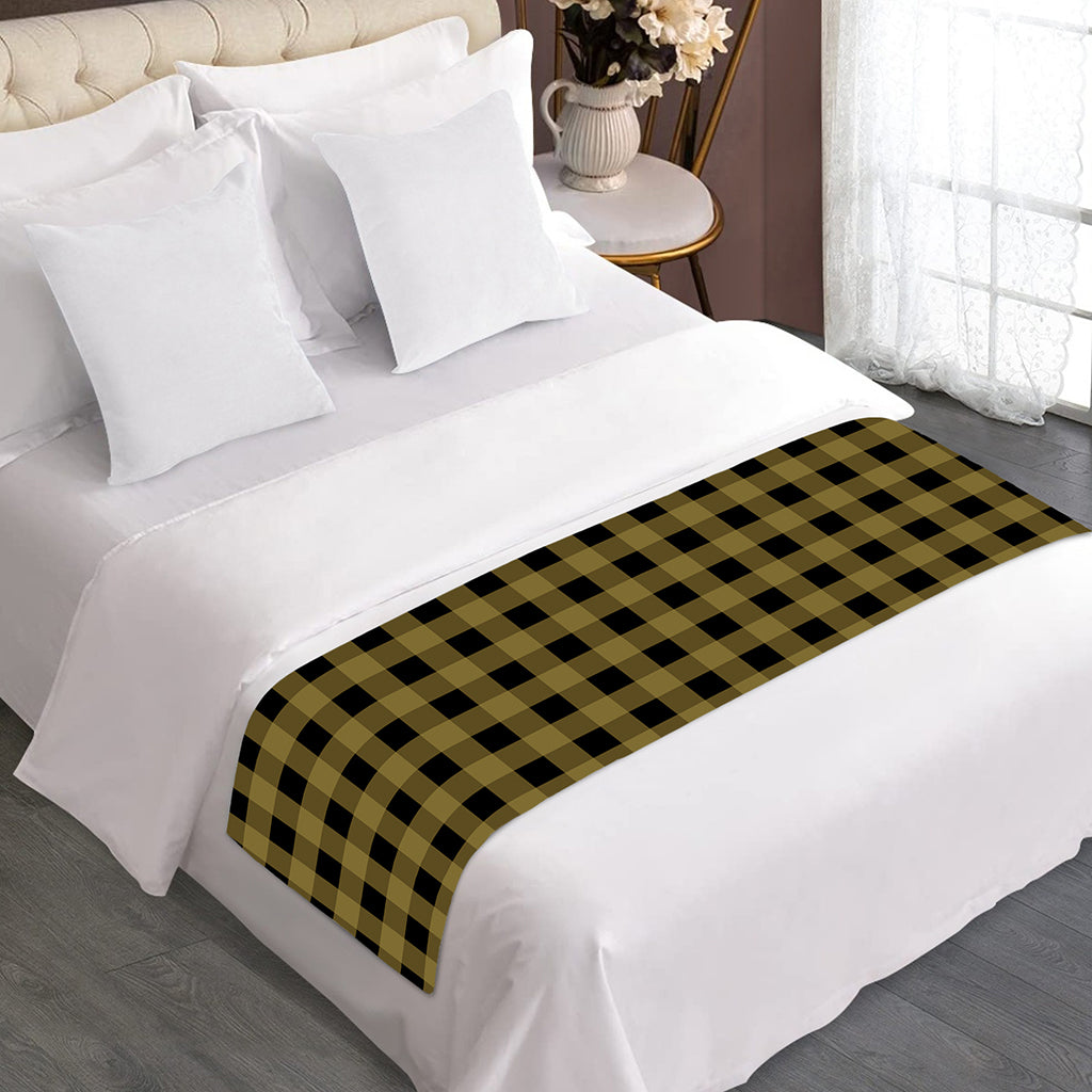 Dark Tan And Black Check Pattern Print Bed Runner