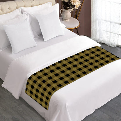 Dark Tan And Black Check Pattern Print Bed Runner