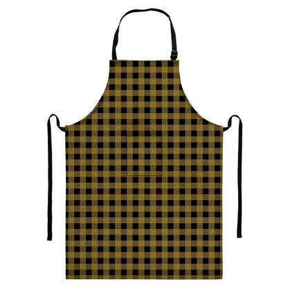 Dark Tan And Black Check Pattern Print Bib Apron With Pocket