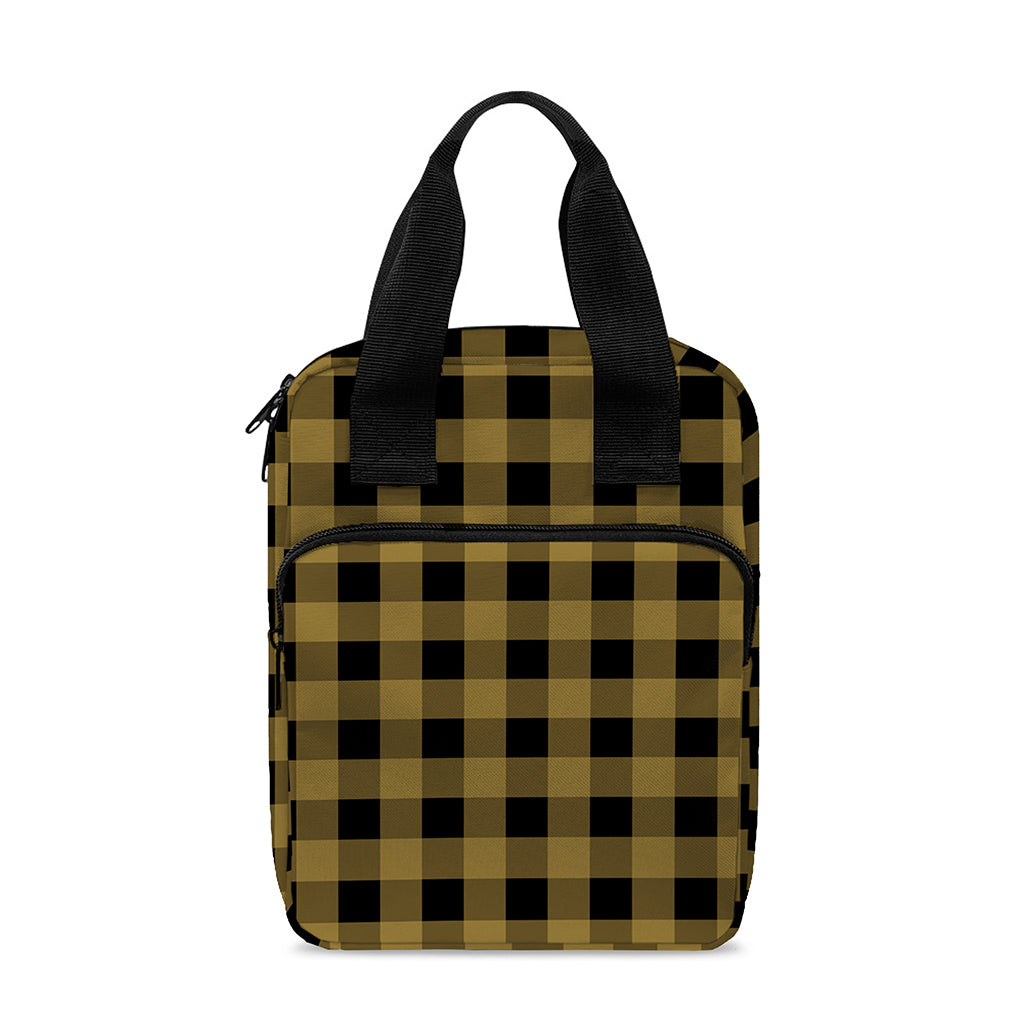 Dark Tan And Black Check Pattern Print Bible Tote Bag