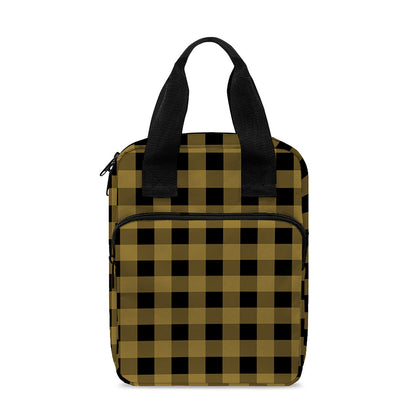 Dark Tan And Black Check Pattern Print Bible Tote Bag