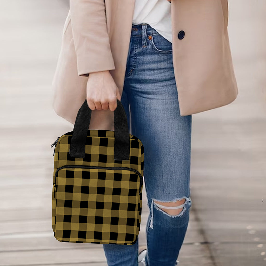 Dark Tan And Black Check Pattern Print Bible Tote Bag