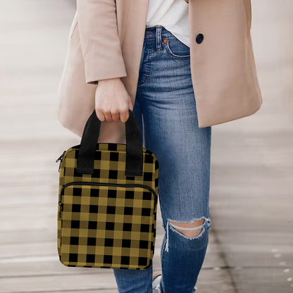 Dark Tan And Black Check Pattern Print Bible Tote Bag