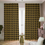 Dark Tan And Black Check Pattern Print Blackout Pencil Pleat Curtains