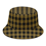 Dark Tan And Black Check Pattern Print Bucket Hat