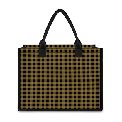 Dark Tan And Black Check Pattern Print Canvas Tote Bag