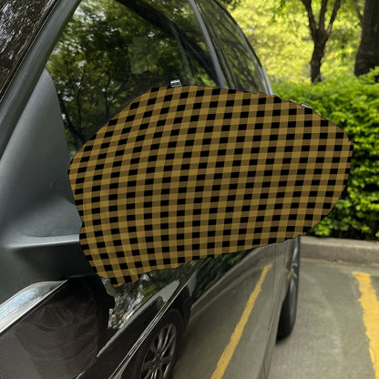 Dark Tan And Black Check Pattern Print Car Side Mirror Covers