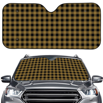 Dark Tan And Black Check Pattern Print Car Windshield Sun Shade