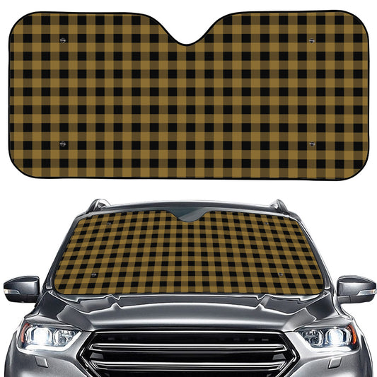 Dark Tan And Black Check Pattern Print Car Windshield Sun Shade
