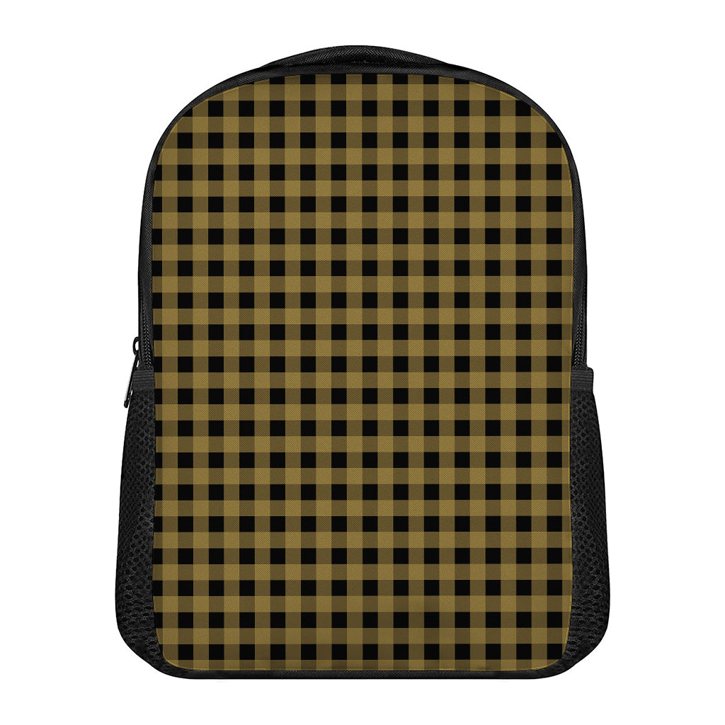 Dark Tan And Black Check Pattern Print Casual Backpack