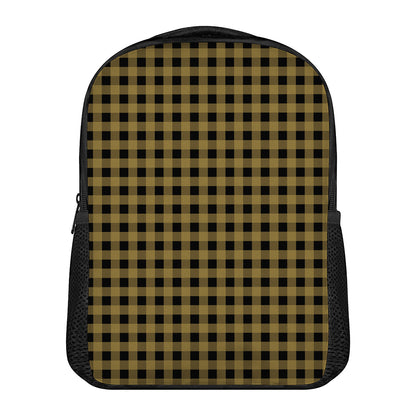Dark Tan And Black Check Pattern Print Casual Backpack