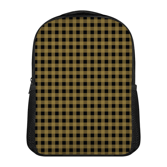 Dark Tan And Black Check Pattern Print Casual Backpack