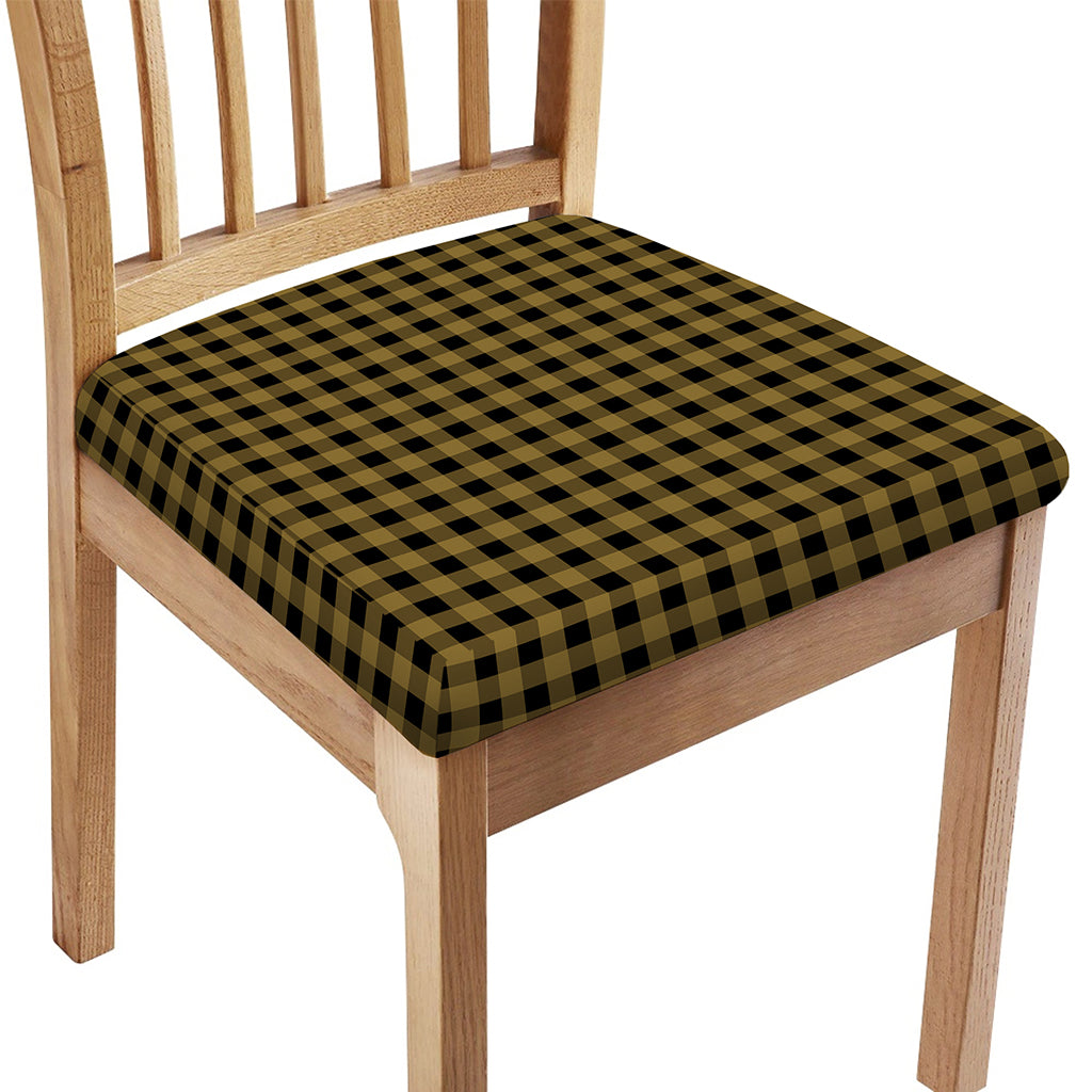 Dark Tan And Black Check Pattern Print Chair Cushion Cover