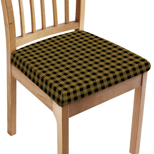 Dark Tan And Black Check Pattern Print Chair Cushion Cover