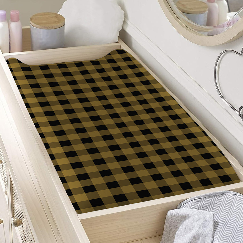 Dark Tan And Black Check Pattern Print Changing Pad Cover