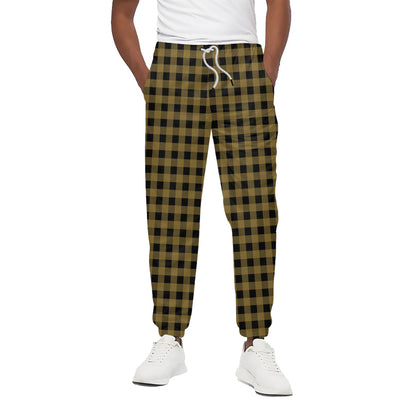 Dark Tan And Black Check Pattern Print Cotton Pants