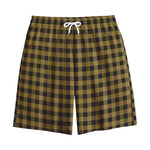 Dark Tan And Black Check Pattern Print Cotton Shorts
