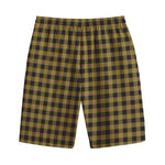 Dark Tan And Black Check Pattern Print Cotton Shorts