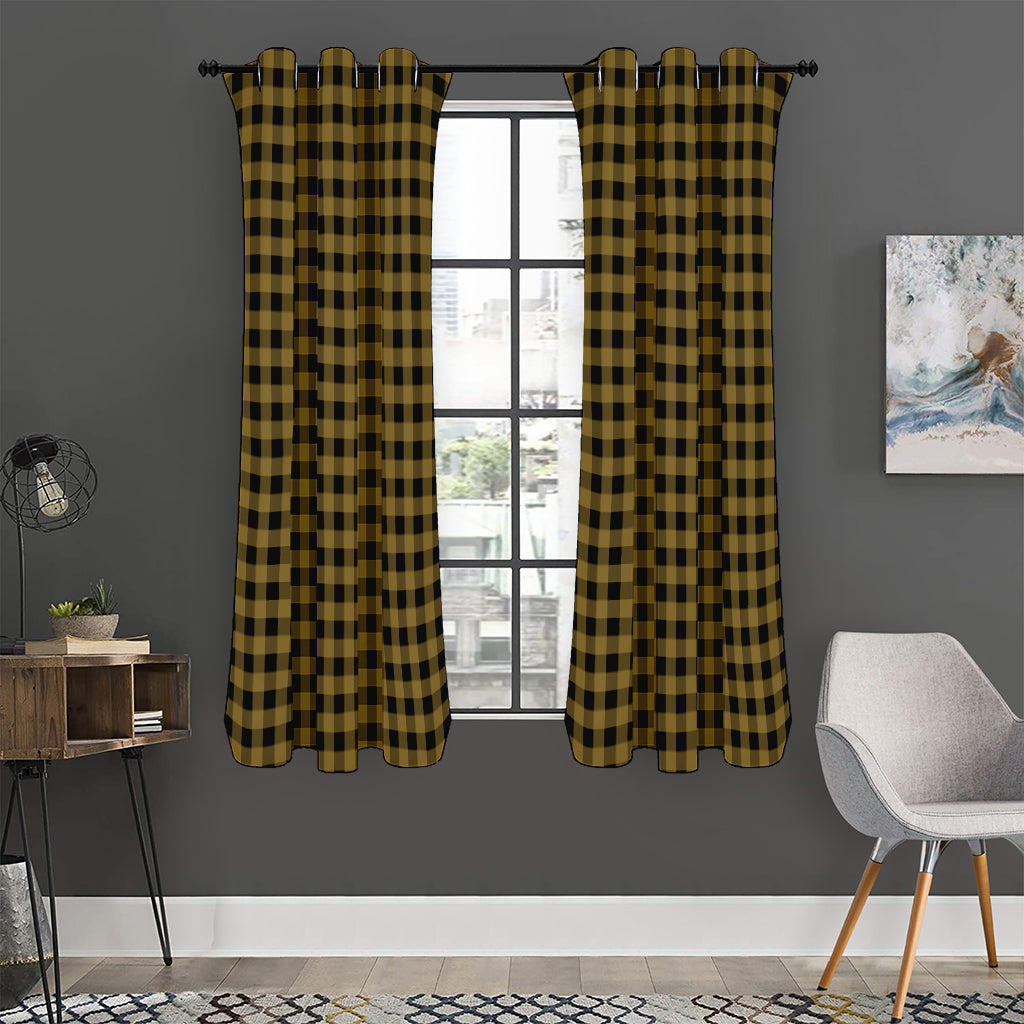 Dark Tan And Black Check Pattern Print Curtain