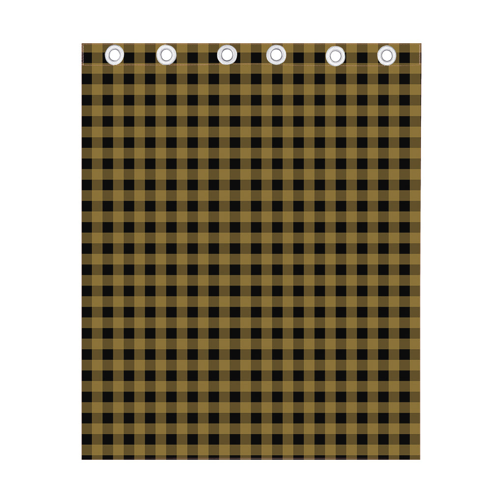 Dark Tan And Black Check Pattern Print Curtain