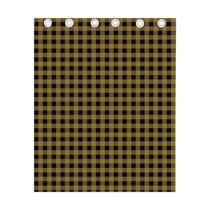 Dark Tan And Black Check Pattern Print Curtain