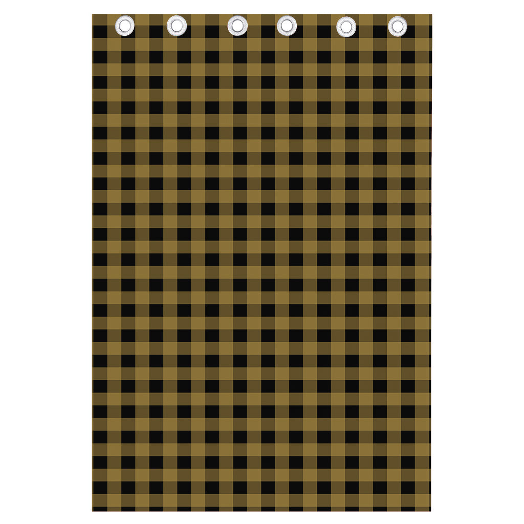Dark Tan And Black Check Pattern Print Curtain