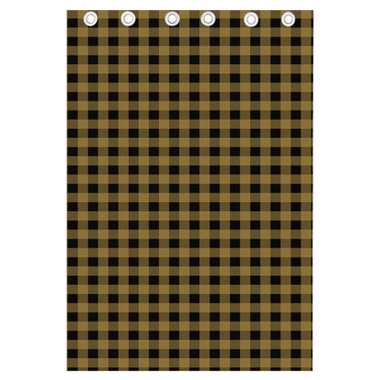 Dark Tan And Black Check Pattern Print Curtain