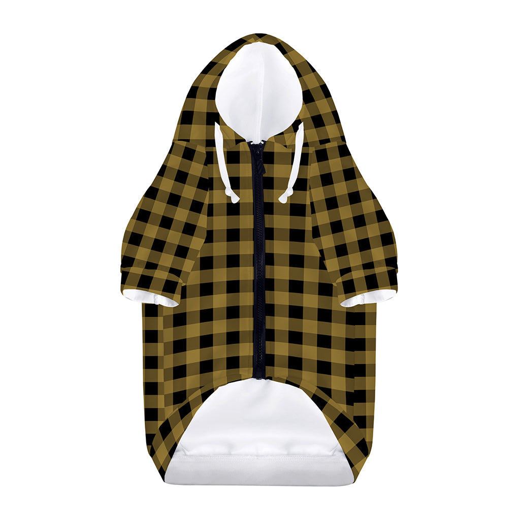 Dark Tan And Black Check Pattern Print Dog Zip Up Hoodie