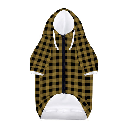 Dark Tan And Black Check Pattern Print Dog Zip Up Hoodie